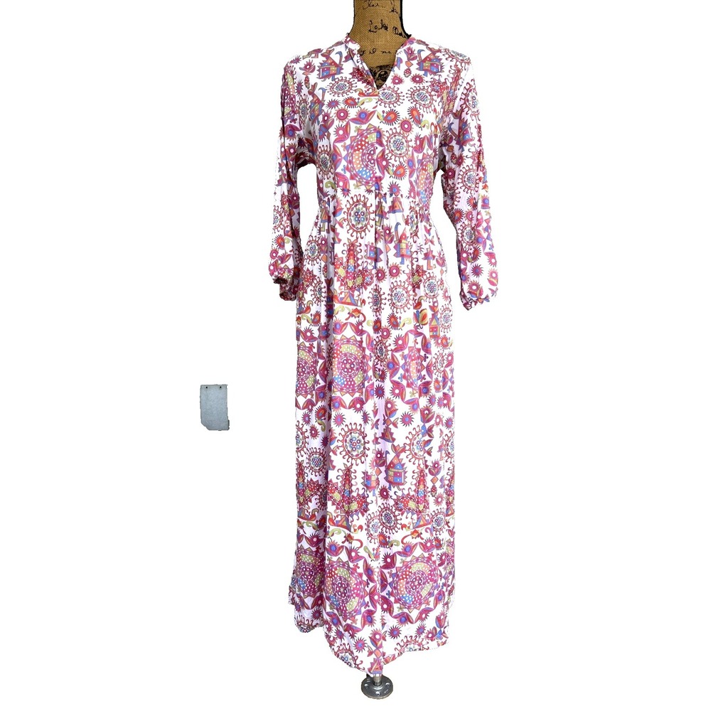 Khaadi Women's Dress Medium Maxi Geometric Colorful Prairie Cottage Boho‎